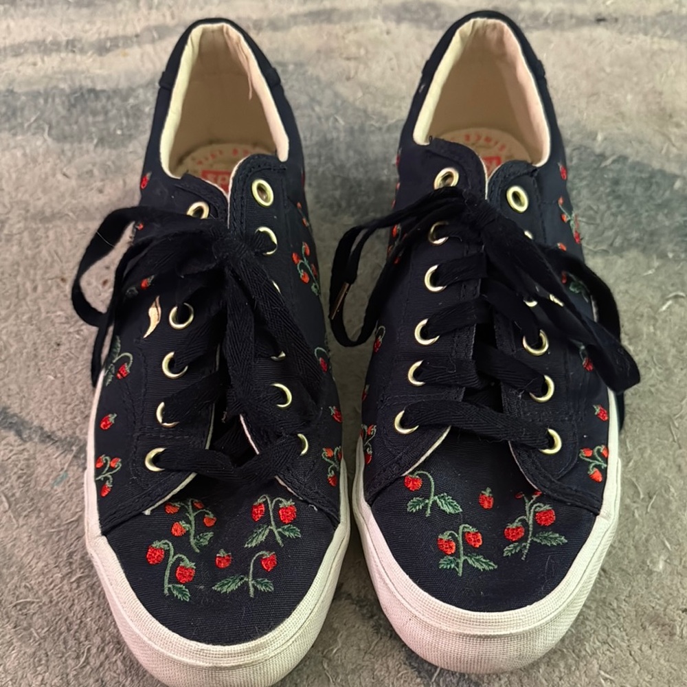 Keds Rifle Paper Co Navy Sneakers with Strawberry Embroidery